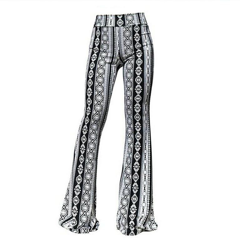 QATAINLAV Flared Hippie Pants for Women Print Stretch Bell QATAINLAV Flared Hippie Pants for Women Print Stretch Bell