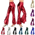thumbnail image 1 of QATAINLAV Flared Pants for Women Fashion Faux Leather Stretch High Waisted Bell Bottoms Slim Fit Ruffle Flare Trousers Yellow XXXL Ofertas Relampago de Hoy, 1 of 4