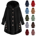 thumbnail image 1 of QATAINLAV Fleece Jacket Women Long Sleeve Sherpa Hooded Coats Winter Fall Warm Fuzzy Jackets Plus Size Button Plush Outerwear, Green, M, 1 of 9