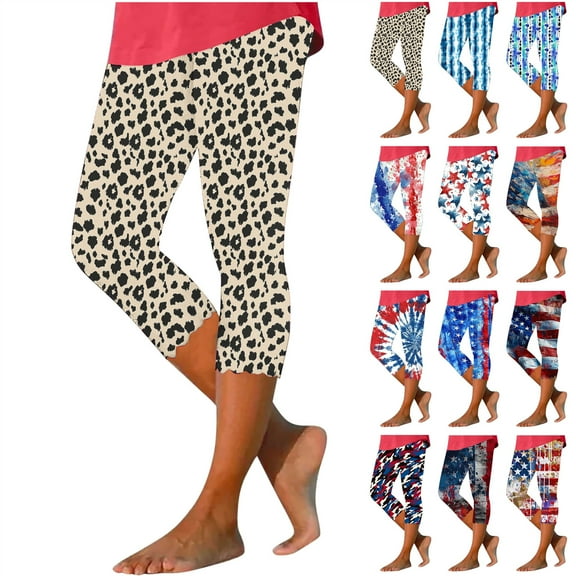 QATAINLAV Floral Leggings for Women High Waisted Yoga Capris Workout Athletic Running Capri Leggings Summer Casual Buttery Soft Cropped Bottom Pants Ofertas Flash Del Dia Premium Hoy Multicolor XL