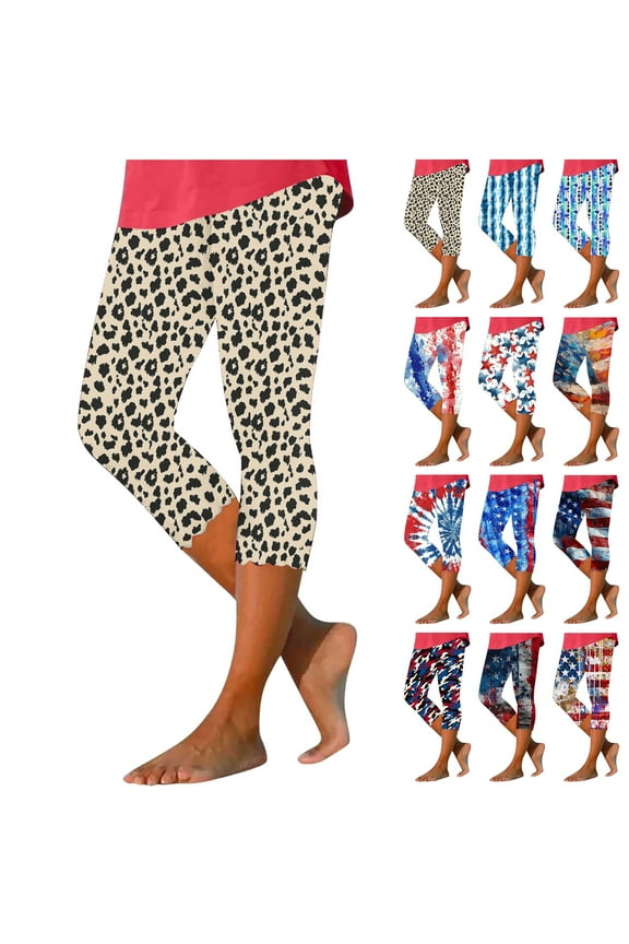 Floral Leggings for Women High Waisted Yoga Capris Workout Athletic Running Capri Leggings Summer Casual Buttery Soft Cropped Bottom Pants Ropa de Playa Para Hombre 2024 Multicolor S