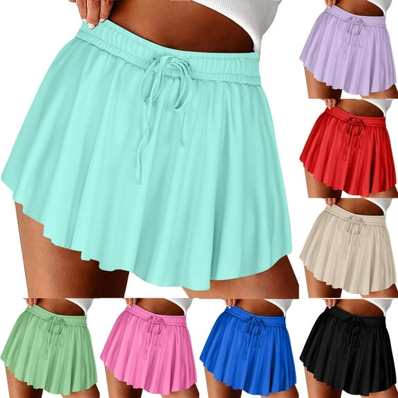 QATAINLAV Flowy Athletic Tennis Skirts for Women with Inner Shorts 2 in 1 High Waisted Workout Skorts Summer Casual Drawstring Running Golf Skirt Black S Today's Sales