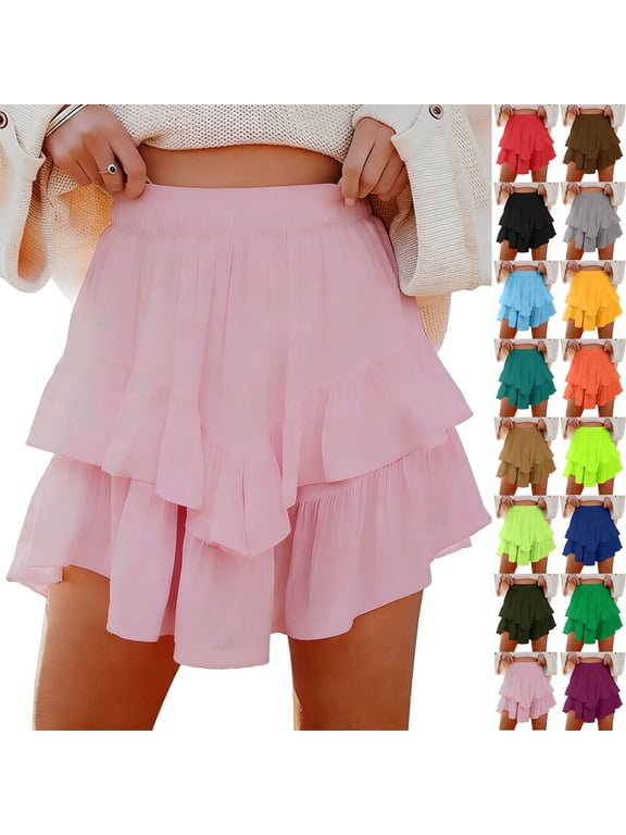 Flowy Mini Layered Skirts for Women Cute Ruffle Tiered Skorts Summer Tennis Golf Skirts Red M