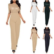 QATAINLAV Womens Sparkly Strapless Jumpsuit Casual Sleeveless Sequin Rompers Slim High Waist Belted Wide Leg One Piece Pants Party Clubwear White S