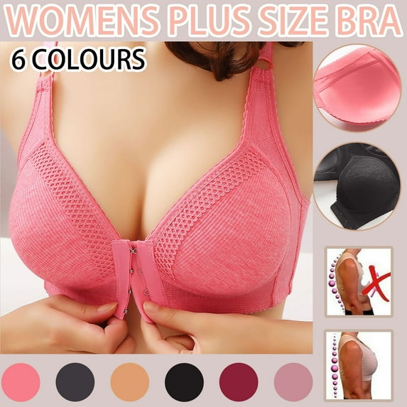 QATAINLAV Front Closure Bras for Women Plus Size Wireless Full Coverage No Underwire Push Up Bras Seamless Support Bra Pink XL Camisas Para Hombres