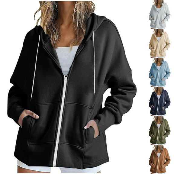 QATAINLAV Full Zip Up Hoodies for Women Fall Lightweight Long Sleeve Hooded Sweatshirt Jacket Solid Casual Thumb Hole Coat with Pocket Ofertas Flash Army Green XXL