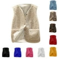thumbnail image 1 of QATAINLAV Fuzzy Fleece Vest for Women Solid Color Sleeveless Teddy Jacket Button Open Front V Neck Cardigans with Pockets Fall Going Out Tops Lightning Sale Blue XXL, 1 of 5