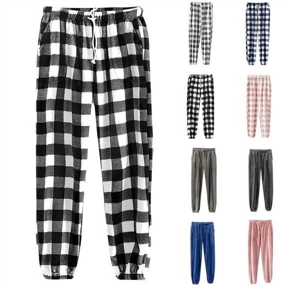 QATAINLAV Fuzzy Pajama Pants for Women Warm Fleece Lounge Trousers Fashion Plaid Christmas Pajamas Bottoms Sleepwear with Pockets and Drawstring, Pink, M