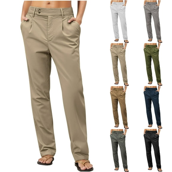 QATAINLAV Gifts for Girls! Women's Button Straight Leg Work Trousers Solid Color Low Rise Slim Slacks with 4 Pockets Business Casual Outfits Dark Gray S