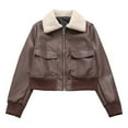 thumbnail image 1 of QATAINLAV Gifts for Girls! Women's Faux Leather Jacket with Fur Collar Long Sleeve Warm Winter Moto Biker Short Coat with Pockets Coffee M, 1 of 8