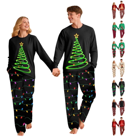 QATAINLAV Gifts for Men Family Christmas Pajamas Long Sleeve Shirts and Wide Leg Lounge Pants 2 Piece Matching Sets, Navy, M