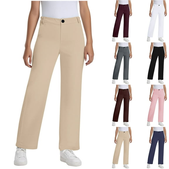QATAINLAV Girls High Waisted Straight Leg Pants Kids Casual Flat Front Dress Pants Solid Color School Unifrom with Pockets Black 150