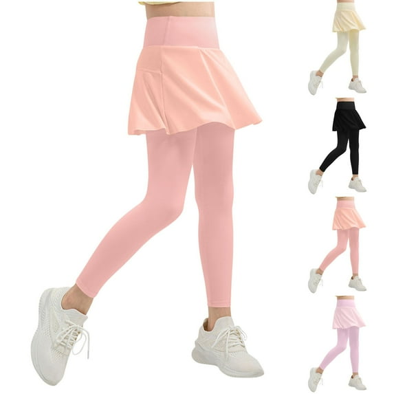 QATAINLAV Girls Pleated Athletic Skirt with Leggings 2 in 1 Tennis Golf Skirts High Waisted Running Workout Skorts, Pink, 11-12 Years