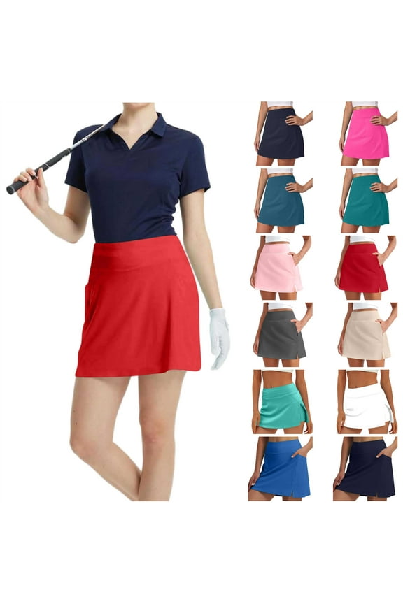 Golf Skirts for Women High Waisted Tennis Skort Skirts with Pockets Side Slits Workout Athletic Skirt Pink L Birthday Gifts