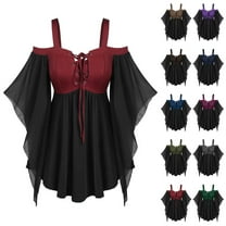 QATAINLAV Gothic Dresses for Women Cold Shoulder 3/4 Bell Sleeve Mesh Lace Up Dress Halloween Witch Cosplay Costumes, Army Green, XXL