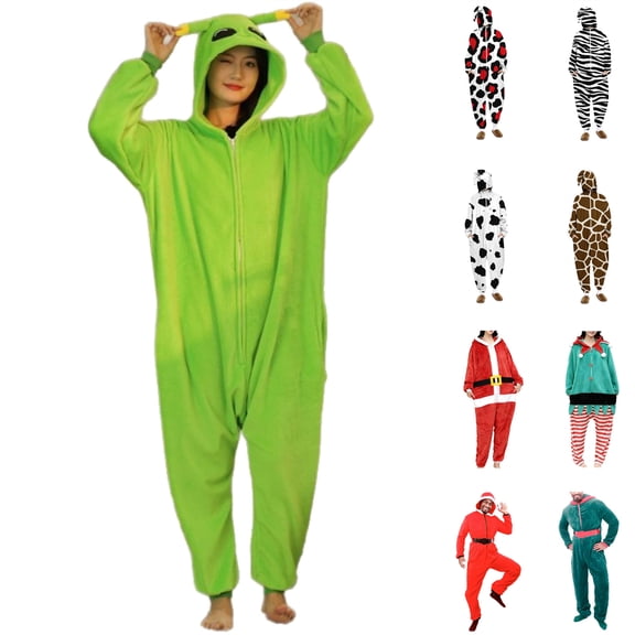 QATAINLAV Green Adult Onesie Halloween Costume Unisex Long Sleeve Pajamas Womens Flannel Fleece Hooded Jumpsuits Sleepwear S