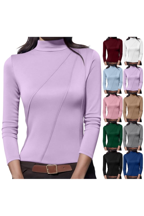 Half Mock Neck Undershirts for Women Solid Long Sleeve Tops Slim Fit Comfy Warm Base Layer Shirts, Green, S