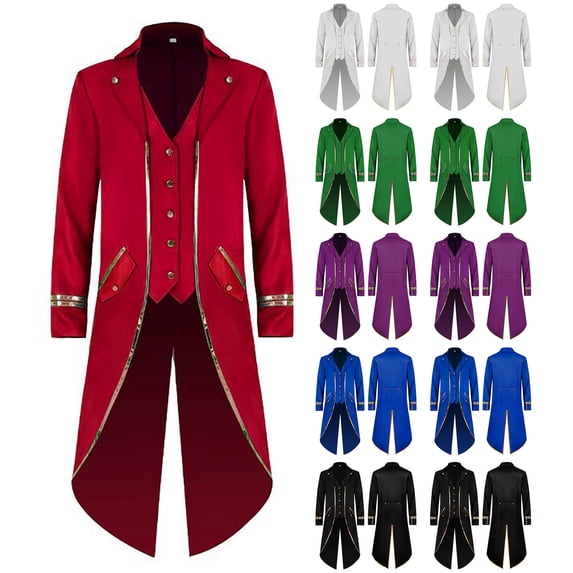 QATAINLAV Halloween Costumes for Men Medieval Steampunk Tailcoat Renaissance Gothic Vintage Frock Coat Elegant Wedding Party Prom Long Blazer Jacket Gifts for Moms White S