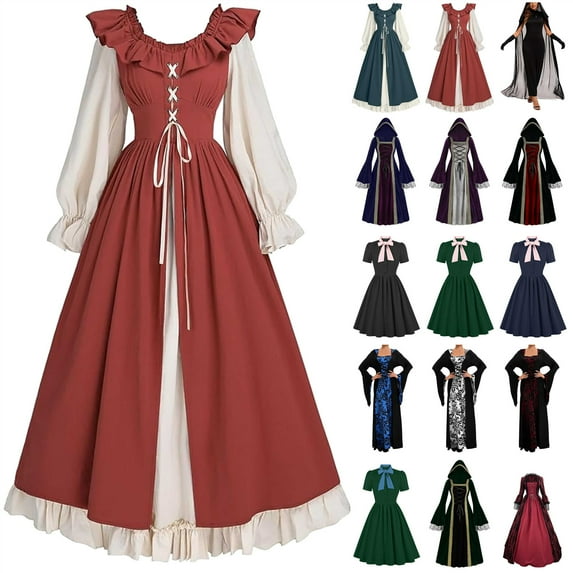 QATAINLAV Halloween Costumes for Woman Elegant Corset Cosplay High Waist Gothic Dress Ruffle Sleeve Medieval Maxi Dresses, Green, XXXXXL, Camisas Para Hombres