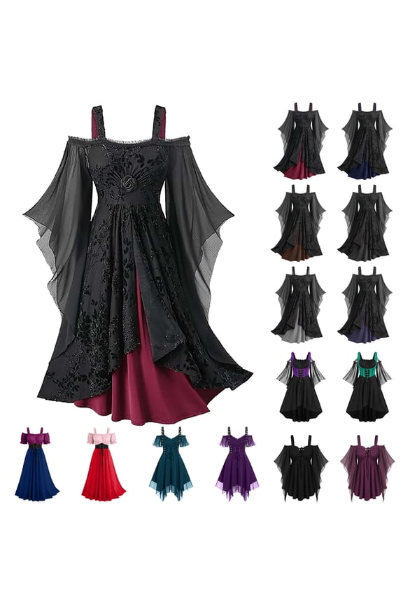 Halloween Dress for Women Gothic Lace Patchwork Flowy Swing Dresses Bandage Spaghetti Strap Cocktail Dress, Red, XL