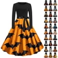 thumbnail image 1 of QATAINLAV Halloween Dress for Women Novelty Graphic Printed Long Sleeve Dresses Cosplay Party Cocktail Swing Dress, Sky Blue, L, 1 of 4