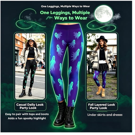 QATAINLAV Halloween Legging Pants for Women Funny Graphic Printed Leggings Elastic Waist Workout Yoga Jogger Tight Trouser Purple M