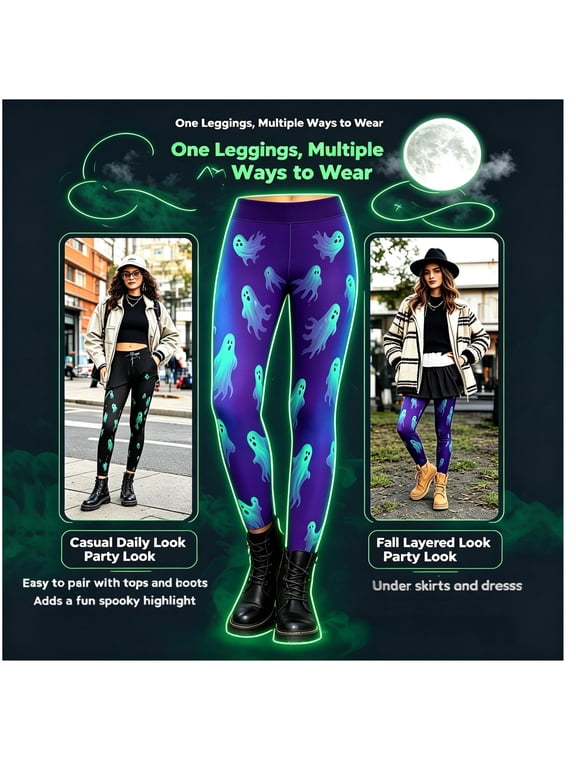 Halloween Legging Pants for Women Funny Graphic Printed Leggings Elastic Waist Workout Yoga Jogger Tight Trouser Purple M