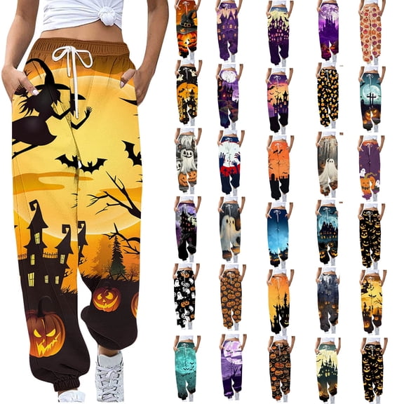 QATAINLAV Halloween Pants for Women Baggy Cinch Bottoms Sweatpant Outdoor Drawstring High Waisted Jogger Pants with Pockets Fall Outfits Warehouse Sales Today Multicolor XXL
