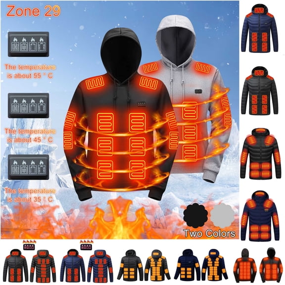 QATAINLAV Heated Hoodie for Men Women Rechargeable Heated Hooded Sweatshirt Unisex 29 Heating Zones Pullover with Pocket, Black, XL