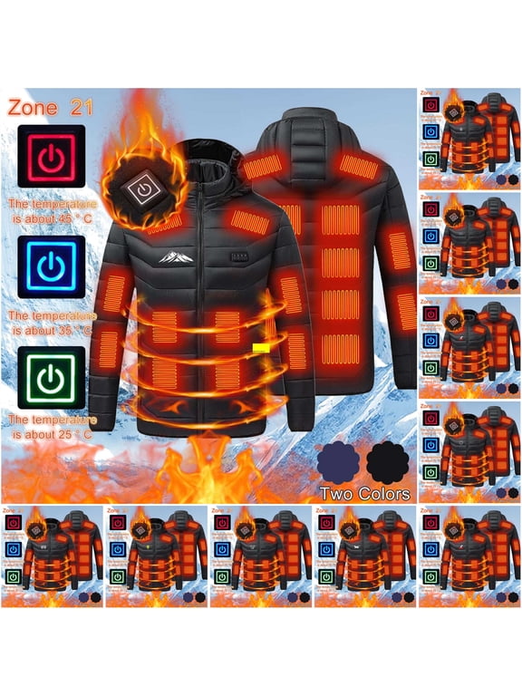 Heated Jacket for Men Women 21 Heating Zones Hooded Jackets Unisex Winter Warm Thermal Down Coat with Pockets (no Battery Pack) Black XXL, Gifts for Dad