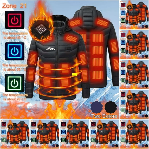 QATAINLAV Heated Jacket for Men Women 21 Heating Zones Hooded Jackets Unisex Winter Warm Thermal Down Coat with Pockets (no Battery Pack) Blue L, Gifts for Dad
