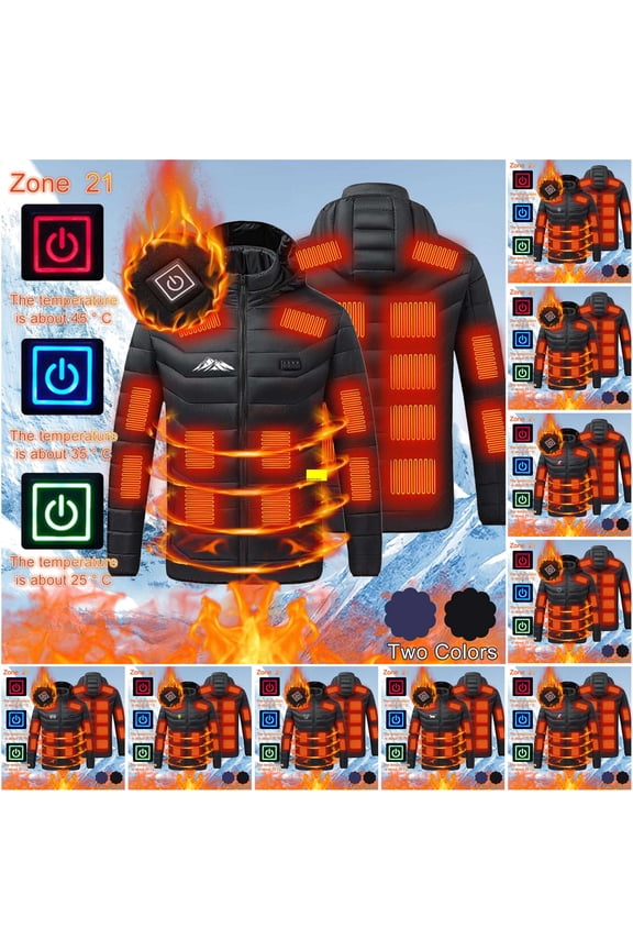 Heated Down Jacket for Men Women Cute Graphic Print Puffer Heating Coat Unisex Winter Clothes (Battery Pack no Include) Black M,