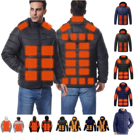 QATAINLAV Heated Jacket for Men 27 Heating Zones Winter Jacket Warm Lightweight Zip Up Hoodies Outwear Battery Not Included, Black, XS