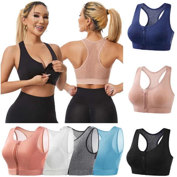 QATAINLAV High Impact Zip Front Sports Bra for Women Summer Racerback Wireless Post-Surgery Workout Running Bra White M