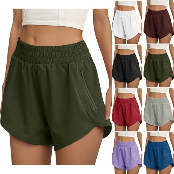 QATAINLAV High Waist Athletic Shorts for Women Casual Summer Loose Fit Running Workout Shorts with Zipper Pockets Army Green M Clearance