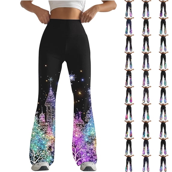 QATAINLAV Womens Yoga Pants Christmas High Waist Flare Leggings Casual Milk Silk Soft Workout Athletic Bell Bottom Trousers Multicolor XXL Daily Sales