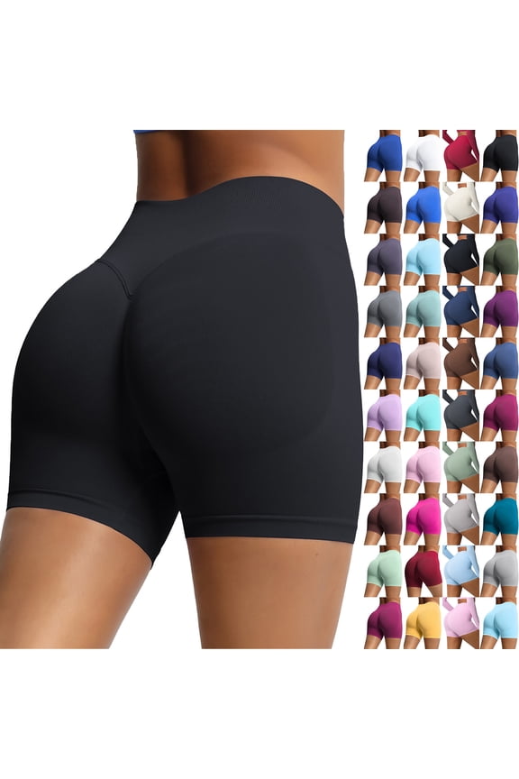 High Waisted Biker Shorts for Women 5" Tummy Control Fitness Athletic Shorts Yoga Running Gym Workout Leggings Blue M Todays Sales