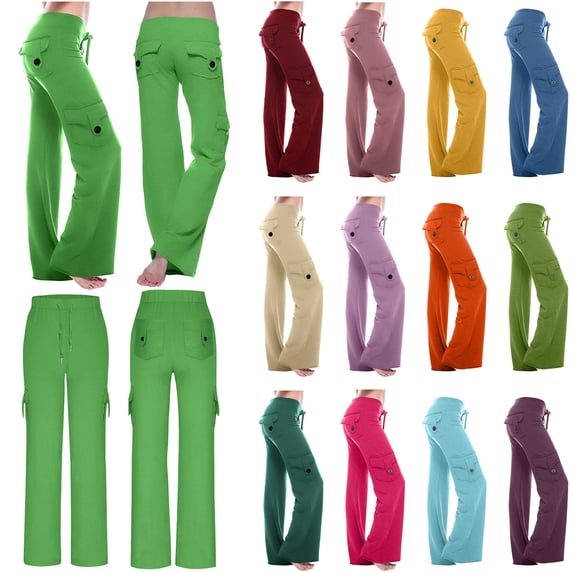 QATAINLAV High Waisted Cargo Yoga Pants for Women Casual Wide Leg Drawstring Lounge Trousers Plus Size Loose Sweatpants with Pockets Light Blue XXXL
