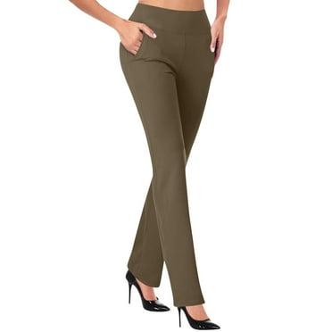 QATAINLAV High Waisted Dress Pants for Women Bootcut Elastic Waist Work Slacks 2024 Solid Business Casual Pants Going Out Flare Trousers with Pockets Flash Sales Today Brown L