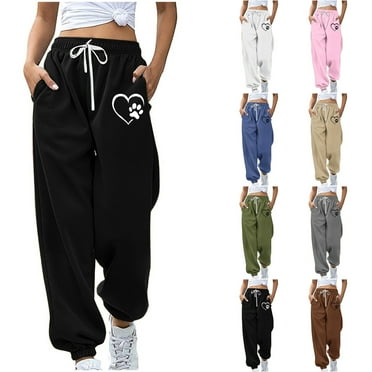 QATAINLAV High Waisted Jogger Pants for Women Casual Drawstring Baggy Cinch Bottom Sweatpants Fashion Heart Print Workout Pants with Pockets Army Green S Deals Today