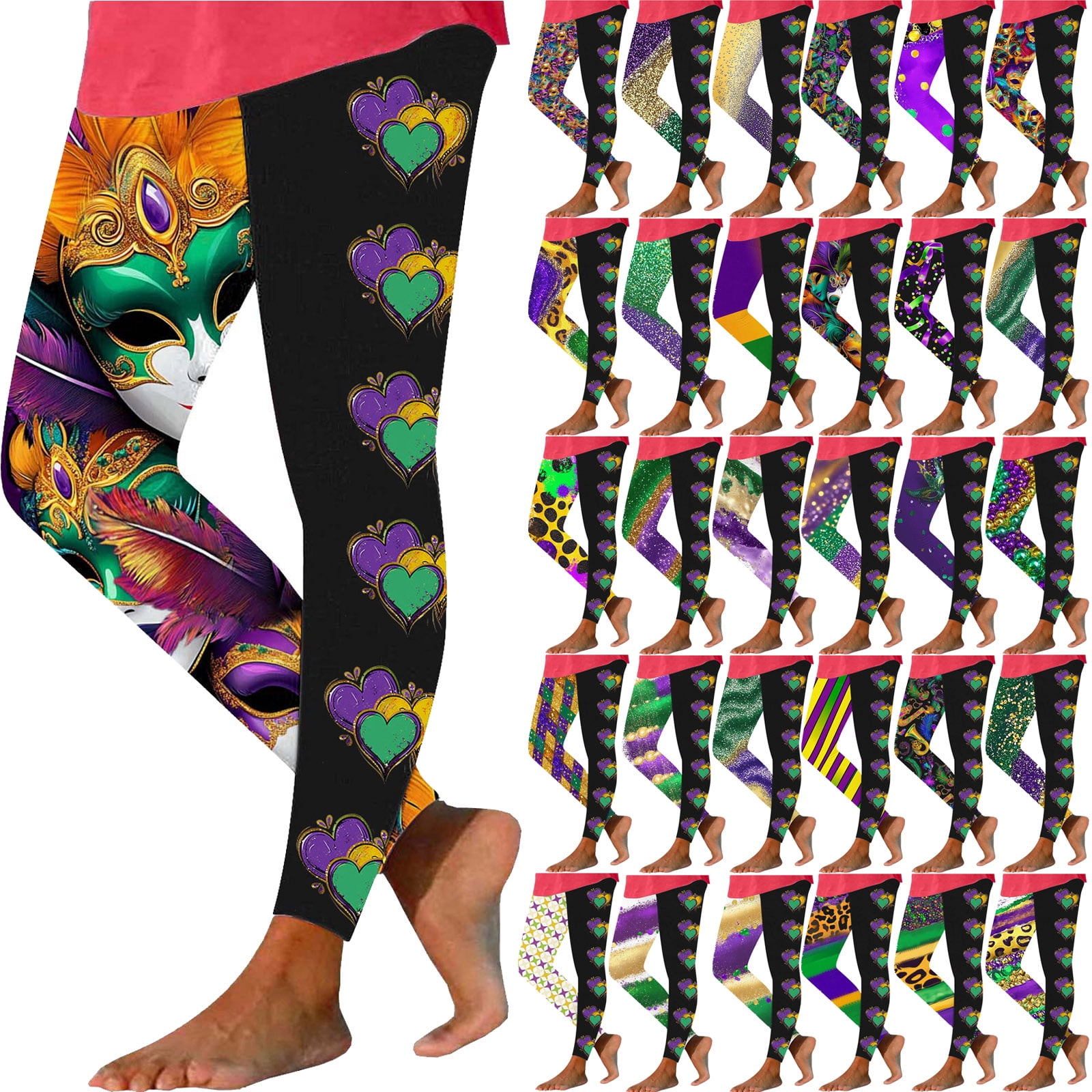 Legging voor dames, elastisch, lang, mardi-print, casual, nauwsluitend