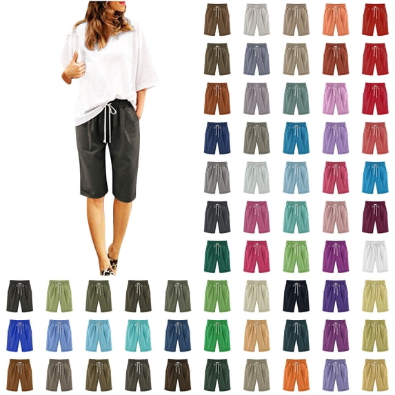 QATAINLAV High Waisted Shorts Women, Women's Bermuda Shorts with Pockets Drawstring High Waisted Yoga Walking Athletic Long Shorts for Women Knee Length Birthday Gifts Black XXL