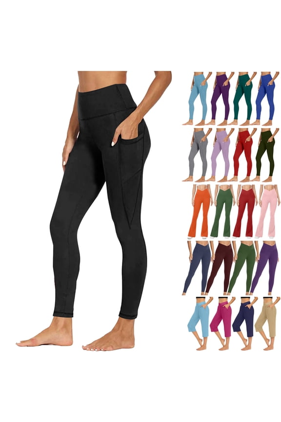 High Waisted Yoga Pants with Pockets for Women Comfortable and Stretchy Soft Running Workout Leggings Gym Tight Athletic Legging Pants Red L Back to College Sale