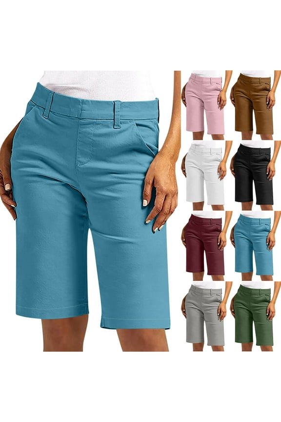 Hiking Chino Shorts for Women Comfy Casual Slim Fit Pull On Knee Length Shorts 2025 Summer Bermuda Shorts with Pockets Black L Ofertas Flash Del Dia