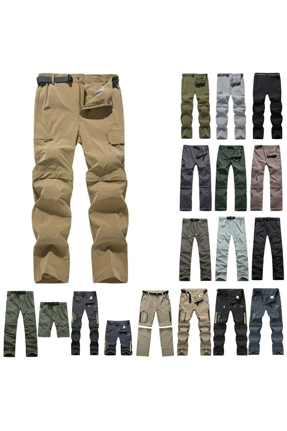 Hiking Pants for Men Quick Dry Lightweight Fishing Pants Casual Convertible Zip Off Cargo Work Pants Trousers with Belt Mother's Day Gifts Gray XXL