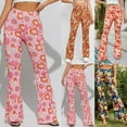 thumbnail image 1 of QATAINLAV Hippie Pants for Women Casual High Waisted Yoga Pants Trendy Floral Print Stretch Flared Pants Outdoor Workout Trousers Ofertas Flash Del Dia Mujer Pink S, 1 of 9