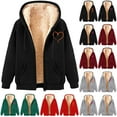 thumbnail image 1 of QATAINLAV Holiday Sales Women's Sherpa Lined Hooded Sweatshirt Jackets Casual Zip Up Winter Warm Hoodie Fashion Heart Print Fleece Coats with Pockets Red L, 1 of 5