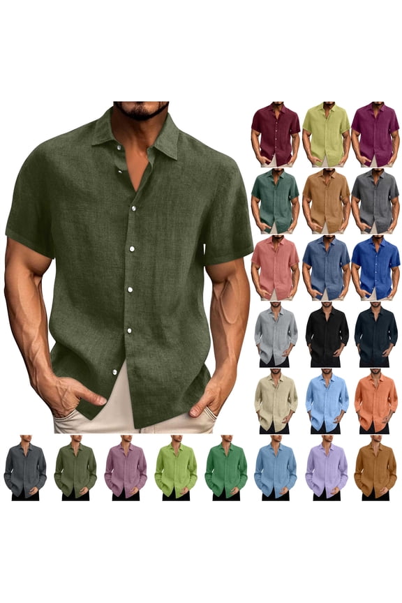 Holiday Sales Men's Fashion Linen Hip Hop Shirt Casual Daily Long Sleeve Shirts Christmas Button Down Lapel Tees Tops Fall Blouse White 3XL