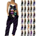thumbnail image 1 of QATAINLAV Holiday Sales Womens Holiday Jumpsuits Dressy Mardi Gras Wide Leg Rompers Carnival Adjustable Strap Mask Graphic Printed Overalls with Pockets Black S, 1 of 6
