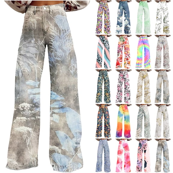 QATAINLAV Womens Wide Leg Jeans Loose Fit High Waisted Denim Trousers 2024 Fall Outdoor Jean Pants Fashion Printed Y2K Streetwear Best Sales Today Multicolor S